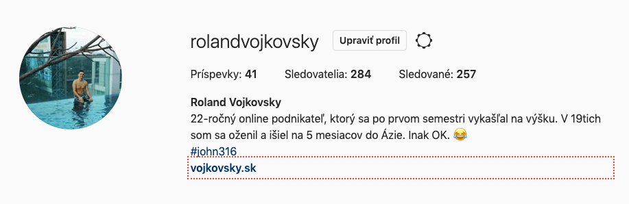 nofollow odkaz na web v biu instagramového profilu