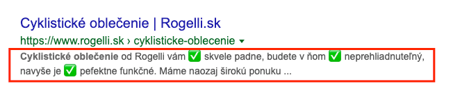 ukázka meta popisu stránky ve výsledcích vyhledávání