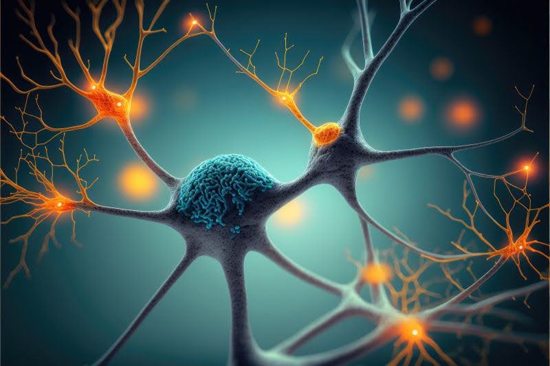Ilustrace – rozvětvený neuron reagující na signály